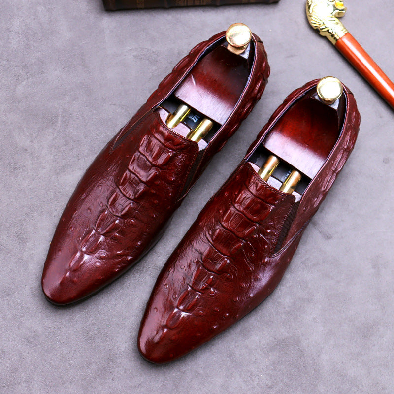 Casual pointed toe crocodile embossed men's leather shoes