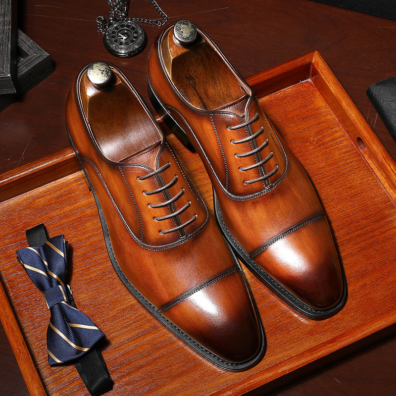 Classic three-joint lace-up men's leather shoes