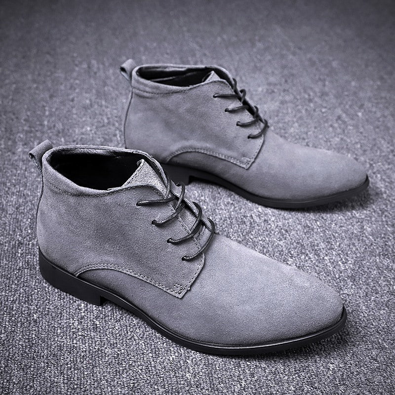 Mid-high fashion suede leather pointed-toe small leather boots