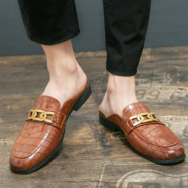 Summer breathable Baotou slippers half drag small leather shoes