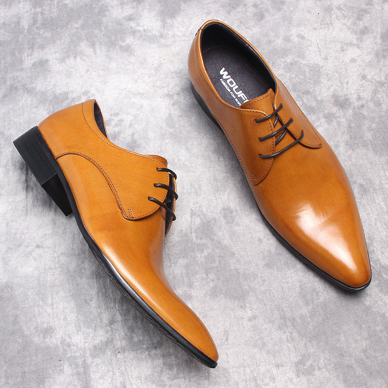 New Italian formal leather shoes pointed toe lace-up breathable business pedicure men's shoes