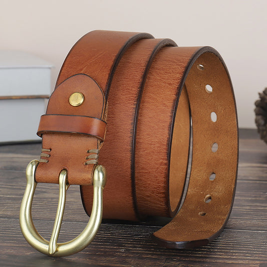 Men's high-grade first layer cowhide pure copper pin buckle retro all-match belt（3 color）
