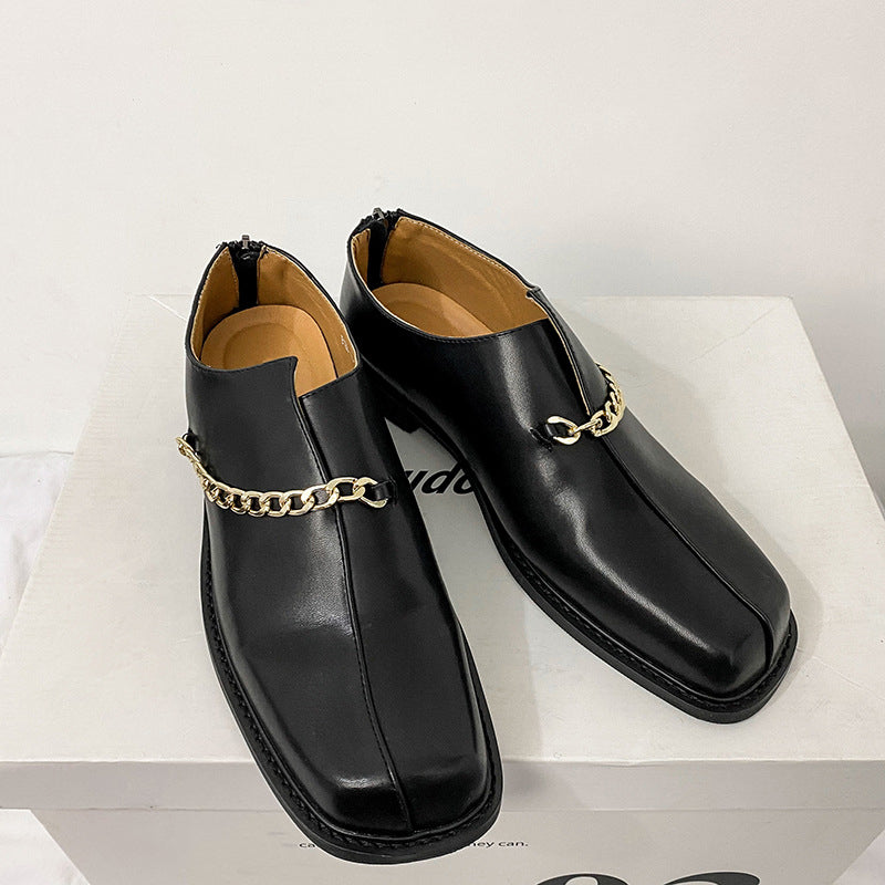 Square toe black niche casual all-match slip-on soft-soled loafers
