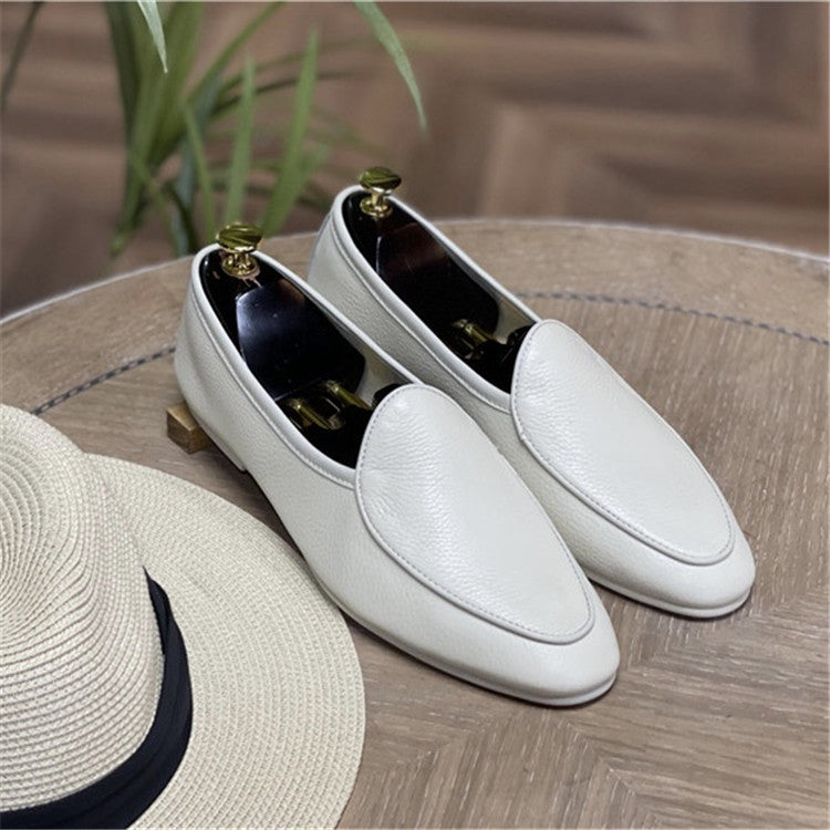 British retro loafers casual leather shoes slip-on suede pointed toe loafers