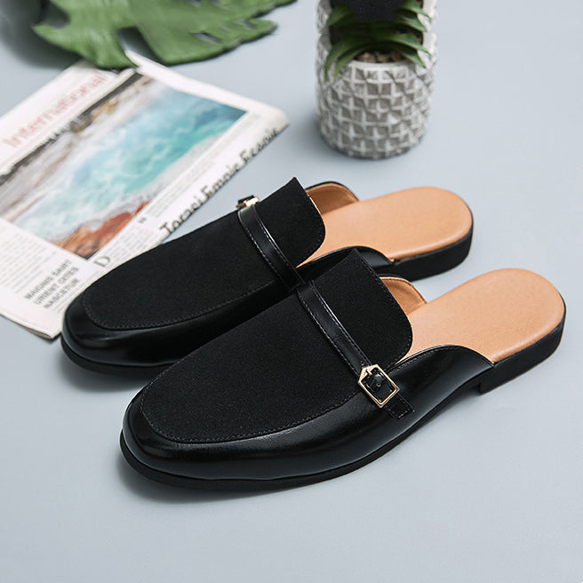 Men's British style business semi-hanging small leather shoes breathable slippers