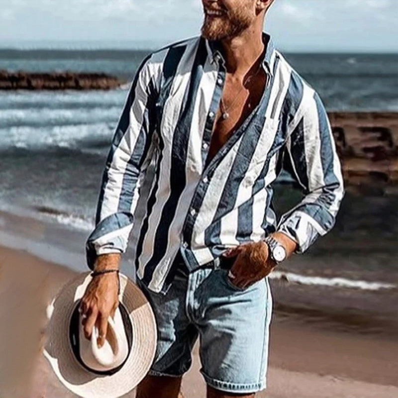 Spring and Autumn Men's Striped Linen Shirt