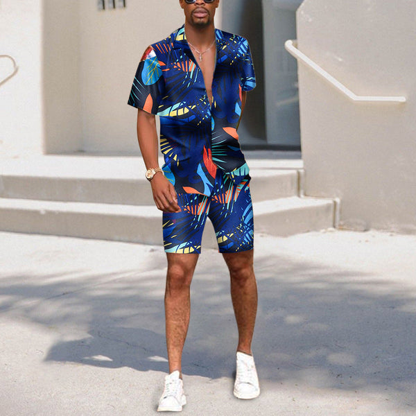 Summer popular trendy men's suit shorts short-sleeved shirt