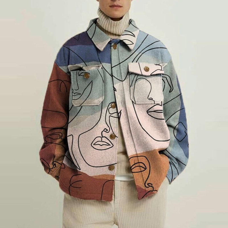 Lapel Print Oversized Single Breasted Jacket