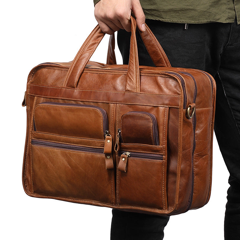 Casual Vintage Leather Men's Briefcase 15.6 Inch Business Handbag One Shoulder Messenger Bag