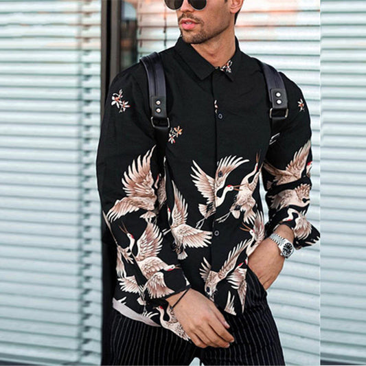 Fashion Printed Shirt Cardigan Long Sleeve Shirt Men