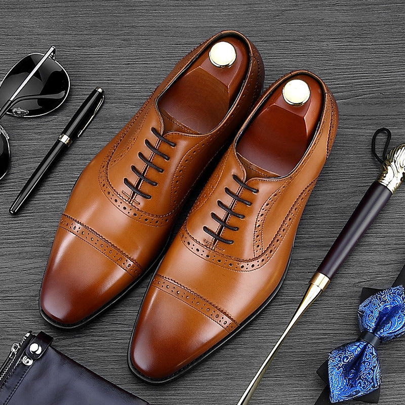 men's genuine leather handmade leather shoes triple carved shoes