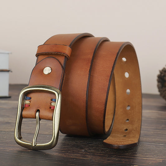 2022 new men's retro first layer cowhide copper buckle pin buckle belt（3 color）
