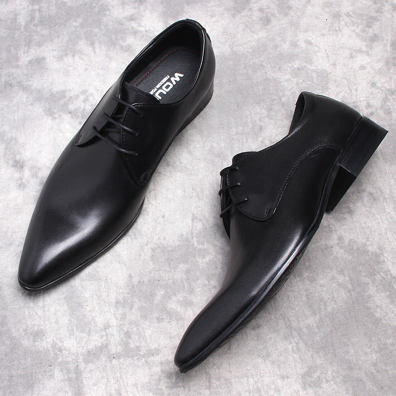 New Italian formal leather shoes pointed toe lace-up breathable business pedicure men's shoes