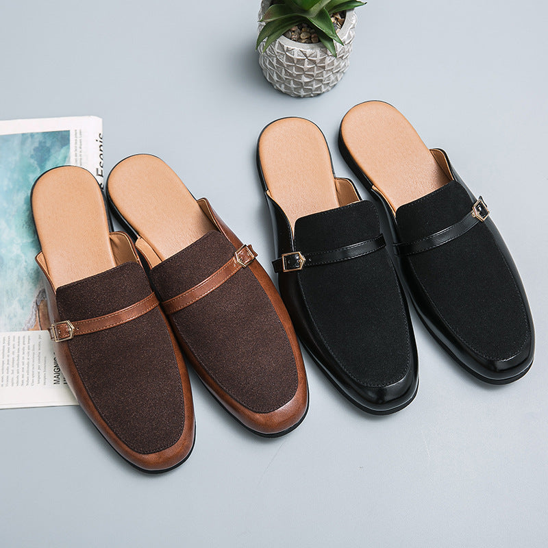 Men's British style business semi-hanging small leather shoes breathable slippers