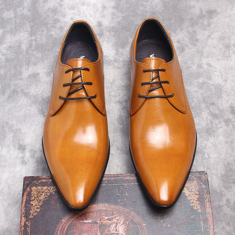 New Italian formal leather shoes pointed toe lace-up breathable business pedicure men's shoes