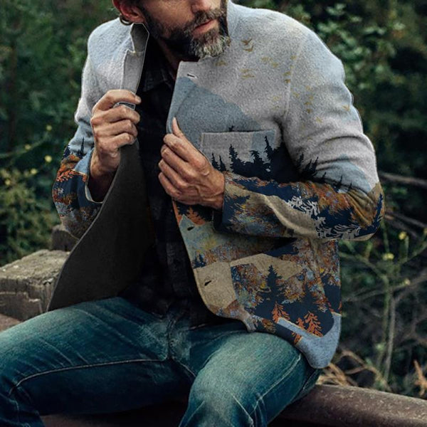 Men's Printed Loose Casual Single Breasted Lapel Jacket