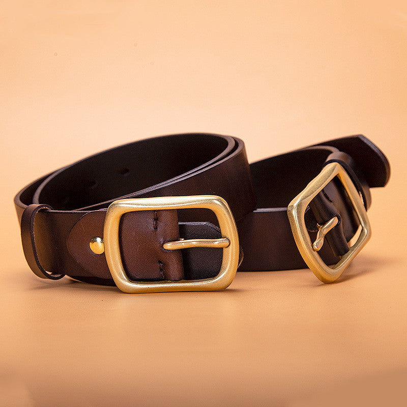 New belt men's pin buckle head fashion business copper buckle head layer cowhide simple belt