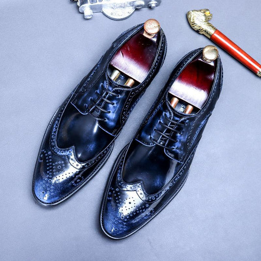 Men's business British leisure glossy patent leather retro rubbing trend pointed leather shoes