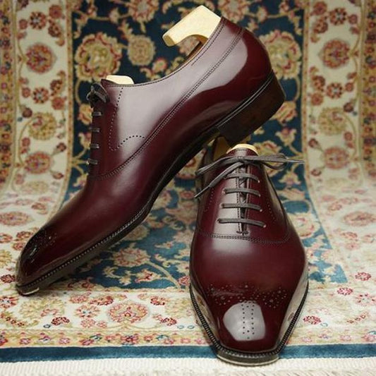 Red-brown men's classic series brooch pattern Oxford leather shoes