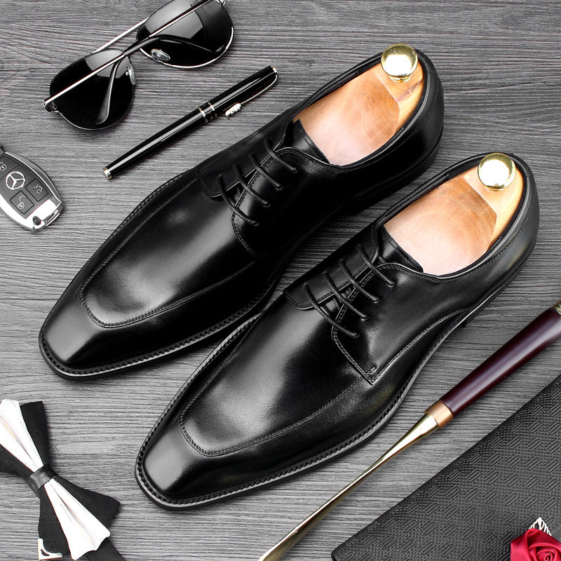 2022 new British square toe leather handmade business formal leather shoes