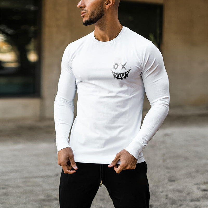 Spring 2022 Crew Neck Print Slim Fit Sports Long Sleeve T-Shirt