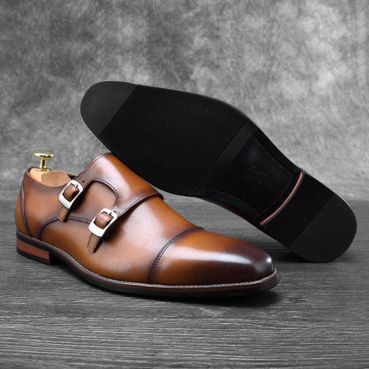 leather fashion monk shoes