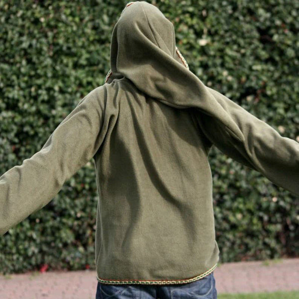 Hooded Loose Long Sleeve Jacket Green Sweatshirt