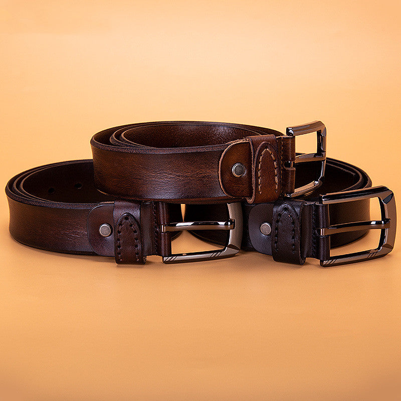 New top layer cowhide belt men's alloy pin buckle wide belt