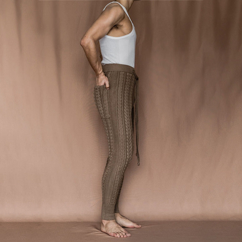 2022 New Pants Ninth Pants Small Foot Knit Casual Brown Pants