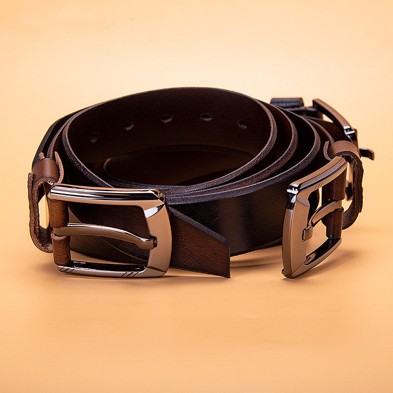 New top layer cowhide belt men's alloy pin buckle wide belt