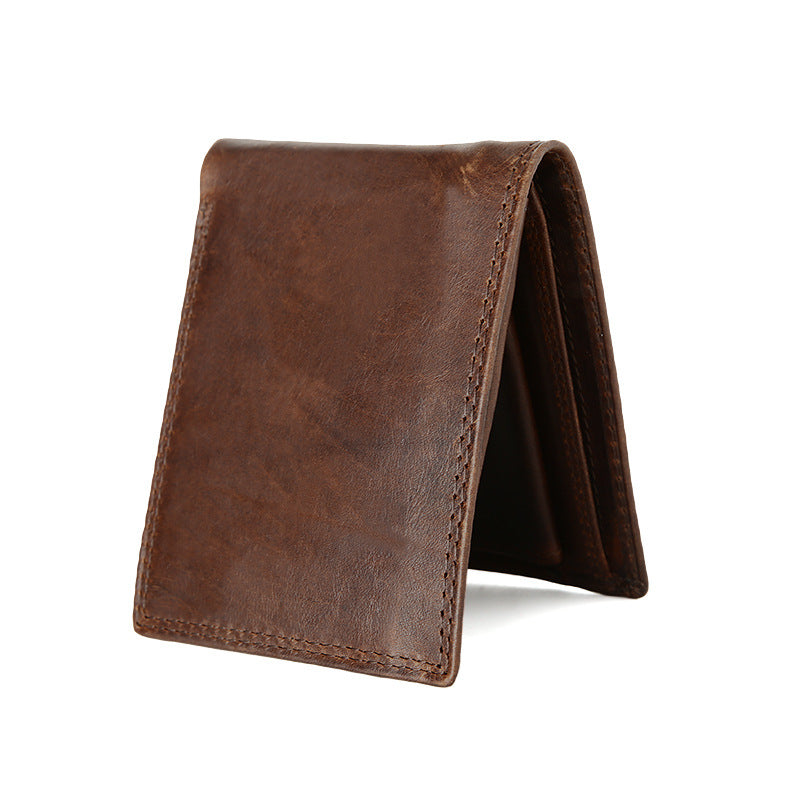 Men's Short Leather Wallet RFID Anti-magnetic Top Layer Leather Wallet