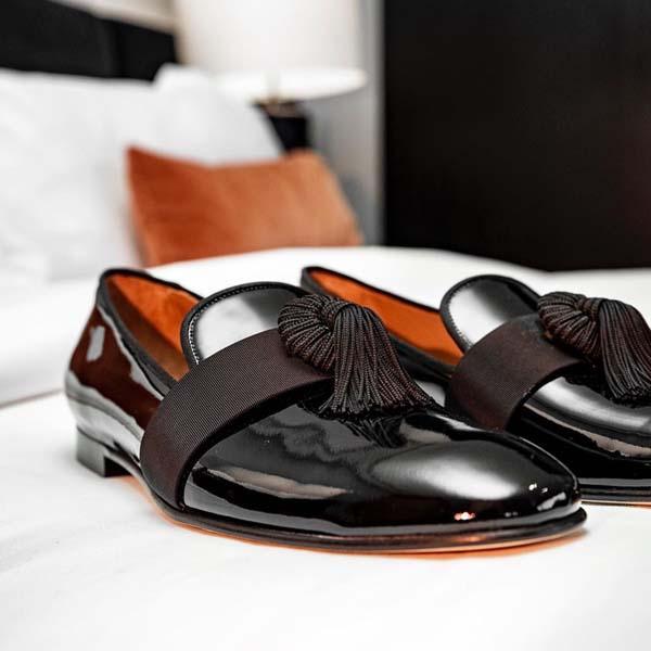 Men's Black Glossy Tassel Leather Shoes