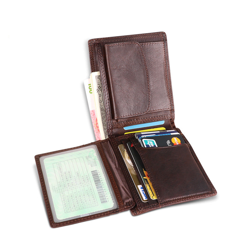 Men's short leather wallet RFID anti-theft swipe multi-card slot short clutch bag