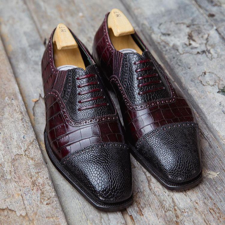 Classic dark red and black contrast men's oxford shoes