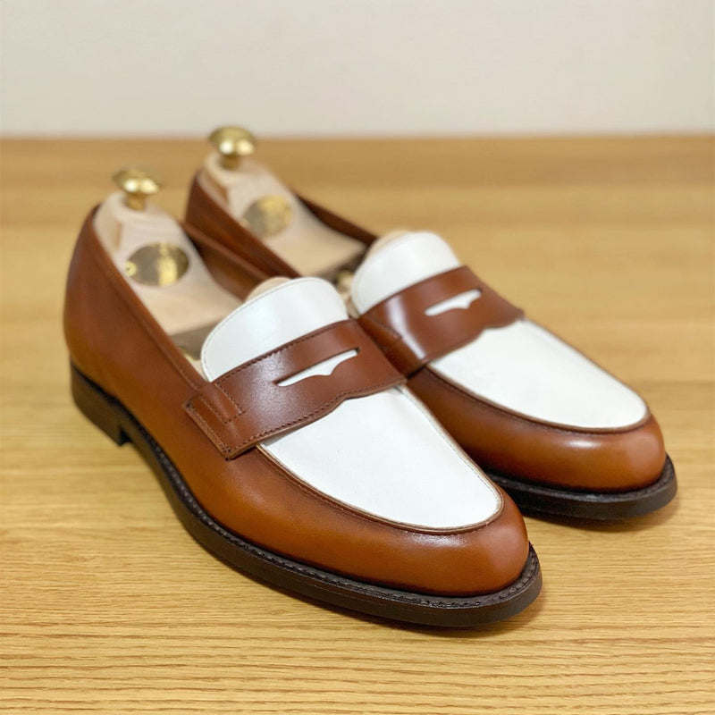 Classic Brown and White Handmade Loafers