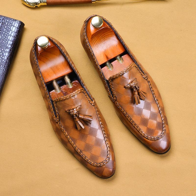 Men's Check Fringe Leather Shoes