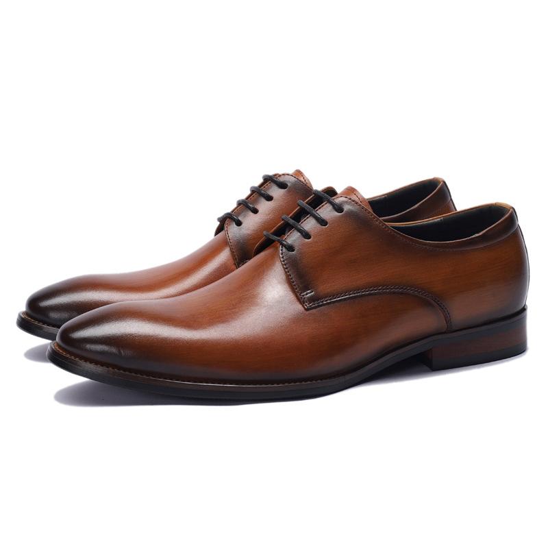 New men's British pointed toe lace-up cowhide business casual shoes