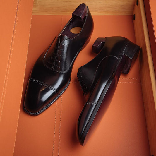 Black formal men's handmade classic oxford shoes