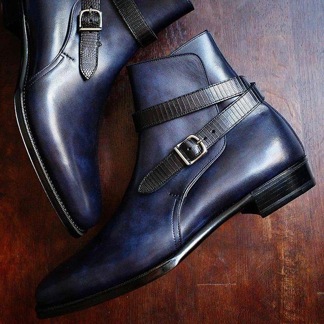 Blue Side Buckle High Heel Boots
