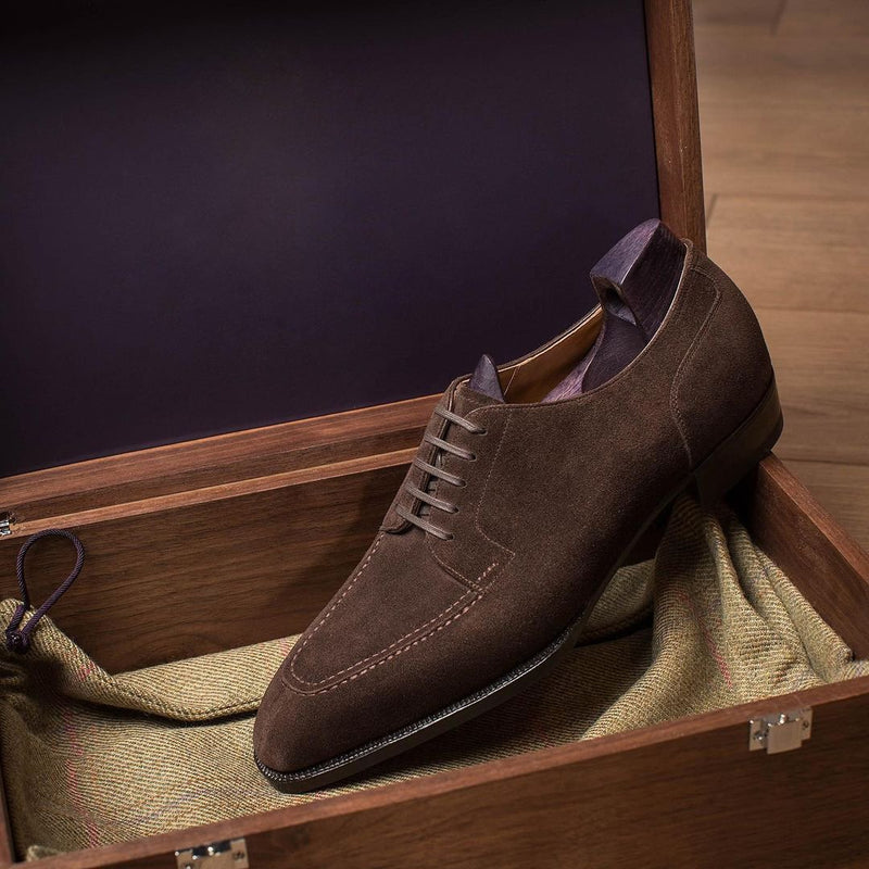 Handmade brown and black classic suede derby shoes