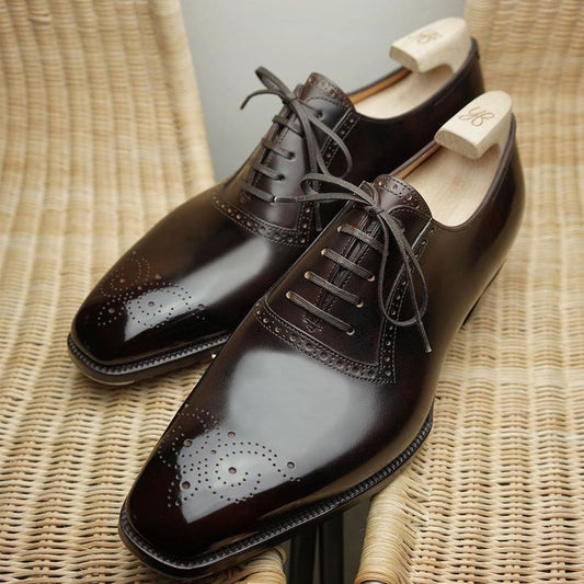 Brown and black formal men's handmade classic brogue oxford shoes