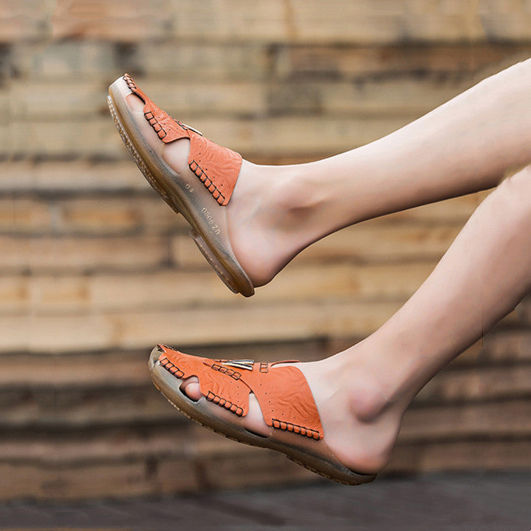 Summer leather flip flops fashion beach shoes