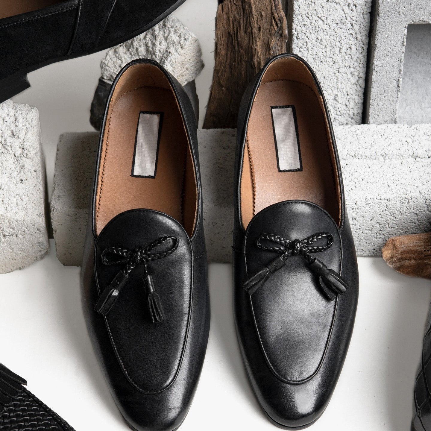 Black Tassels Decorated Leather handmade Men's Loafers