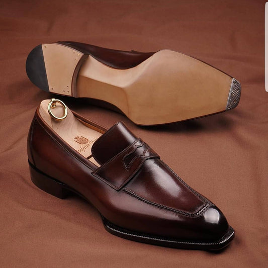 Handmade brown and black men's mask premium slip-on shoes