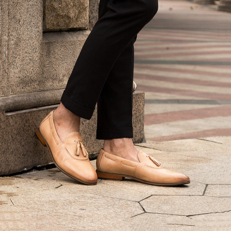 Spring and summer retro British handmade fringed loafers