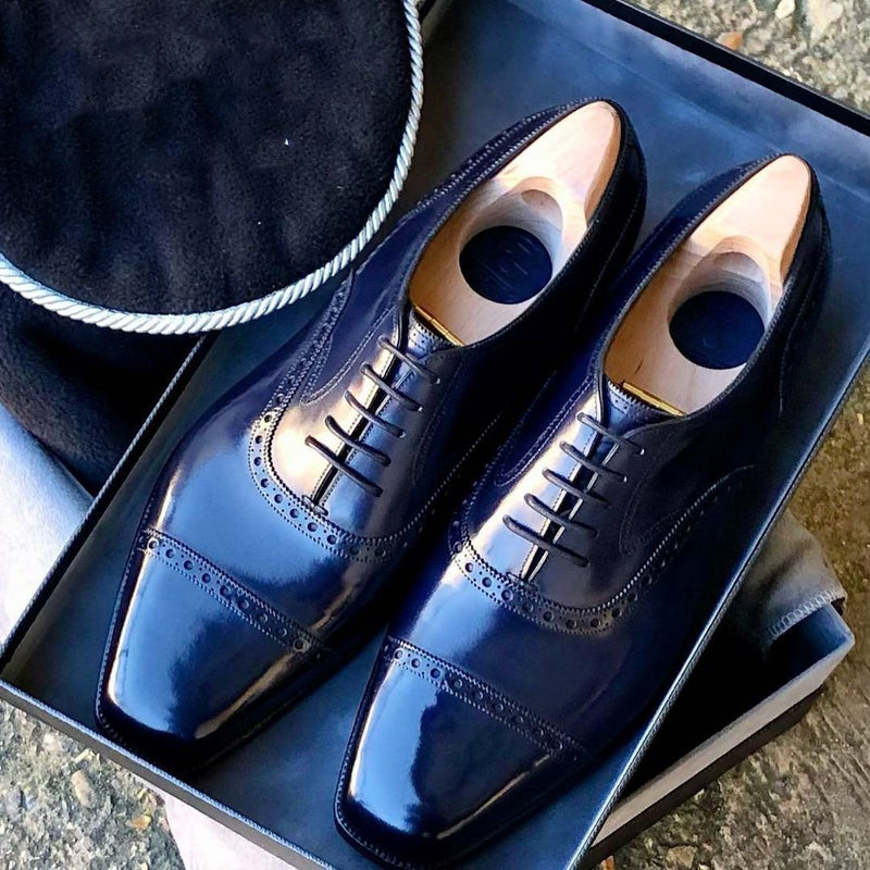 Blue classic high-end men's Oxford leather shoes