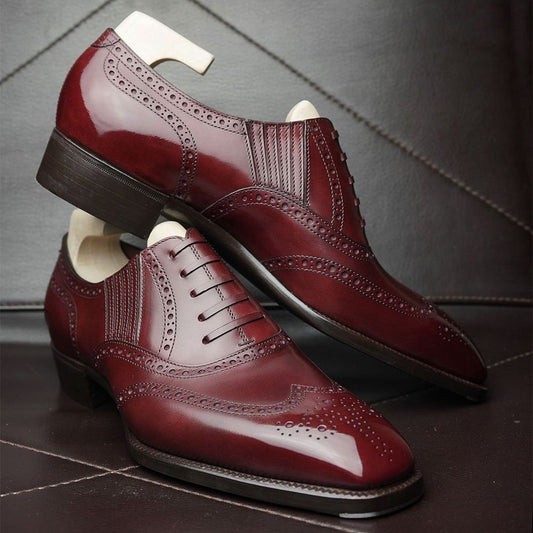 Red Classic Cordless Oxford Bullock Men's Leather Shoes