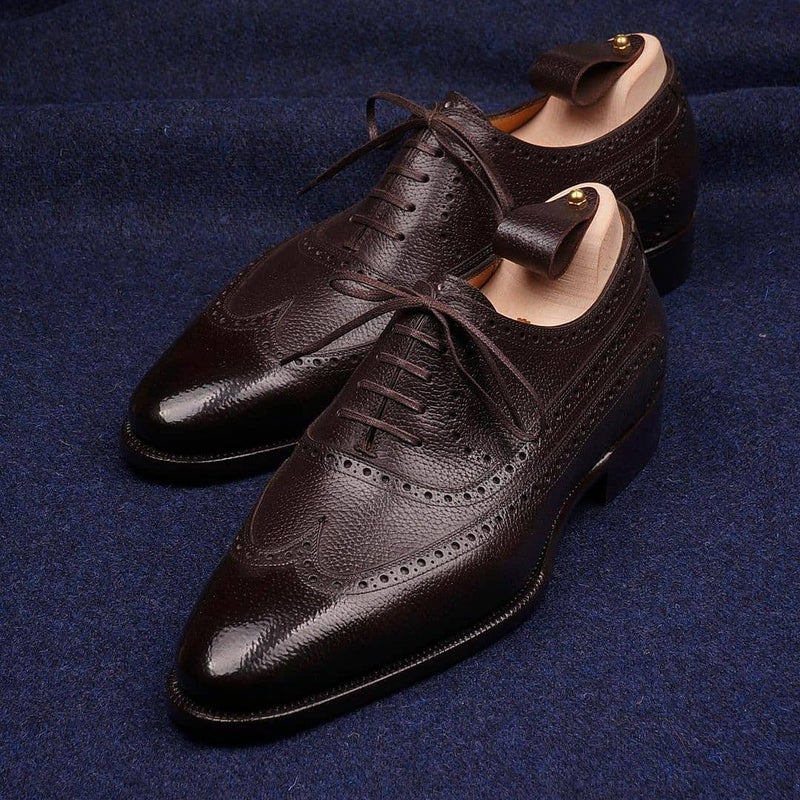 Brown and black classic three-section toe Oxford men's leather shoes