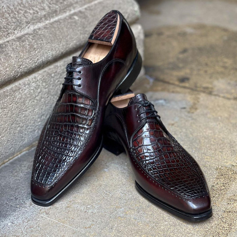 Brown and black men's handmade classic derby shoes