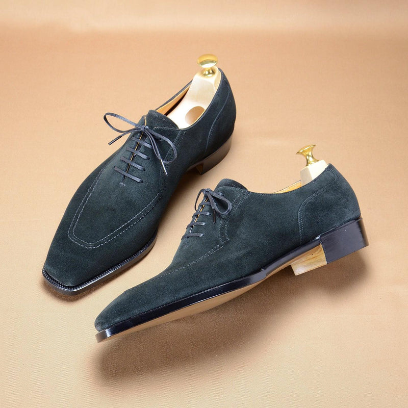 New lace-up blue-grey suede shoes